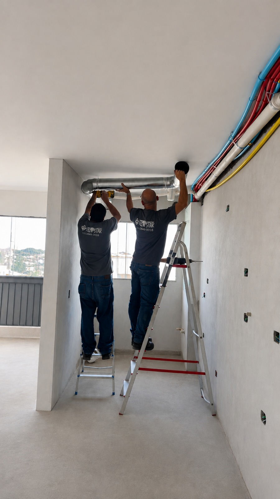 Equipe Temppstar executando infraestrutura de dutos para climatização